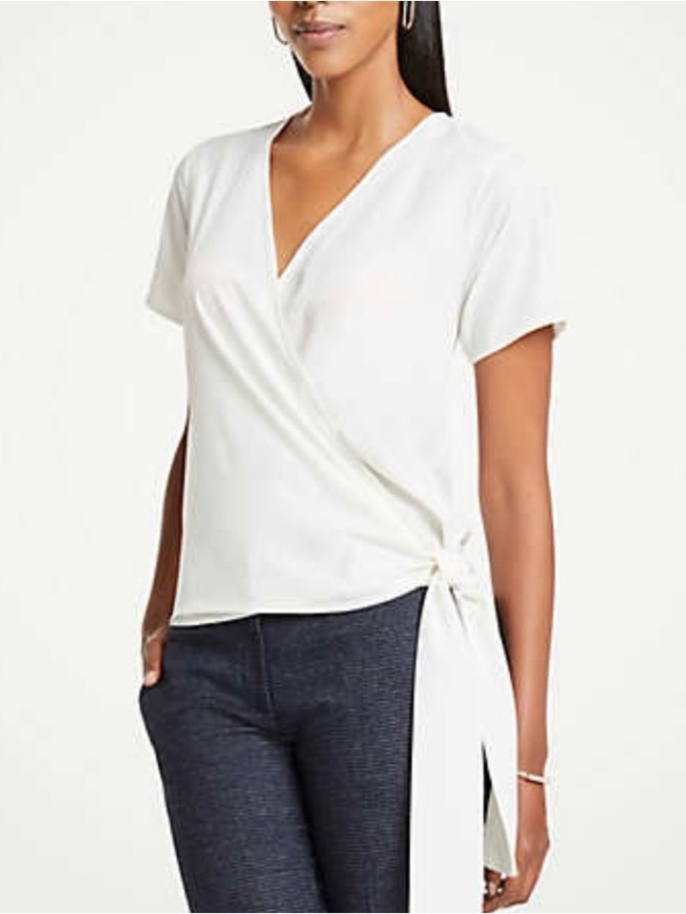 NWT Ann Taylor Wrap Flowy White Blouse Size Small